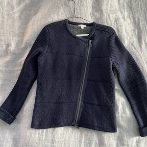 Gap wool zip-front navy blue cardigan sweater with gray interior - size small